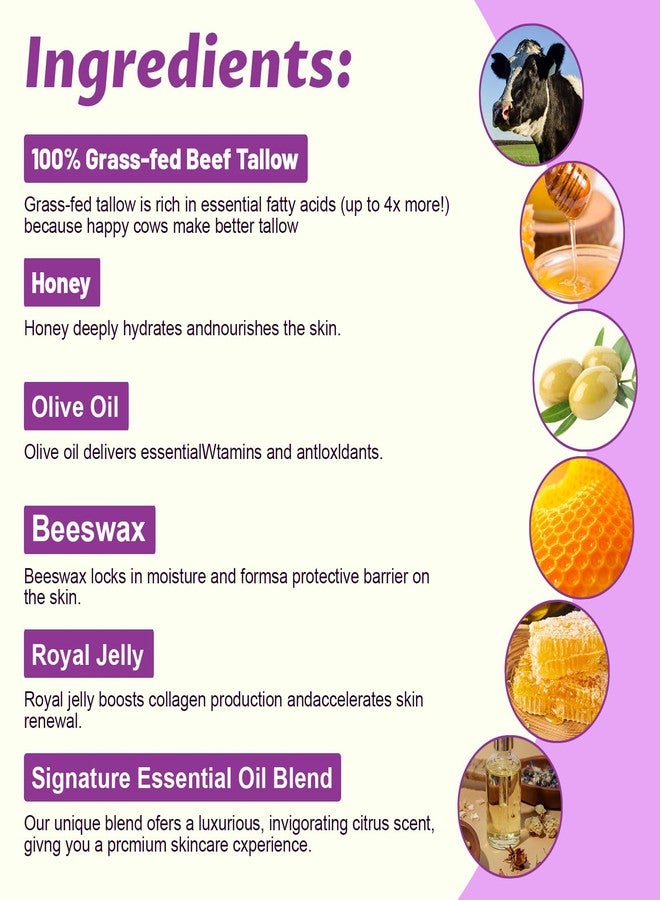 Gaayou Whipped Beef Tallow for Skin Organic Grass Fed Beef Tallow, Tallow and Honey Balm with Lavender for Face & Body Natural Tallow Face Moisturizer Deep Hydration - Image 4